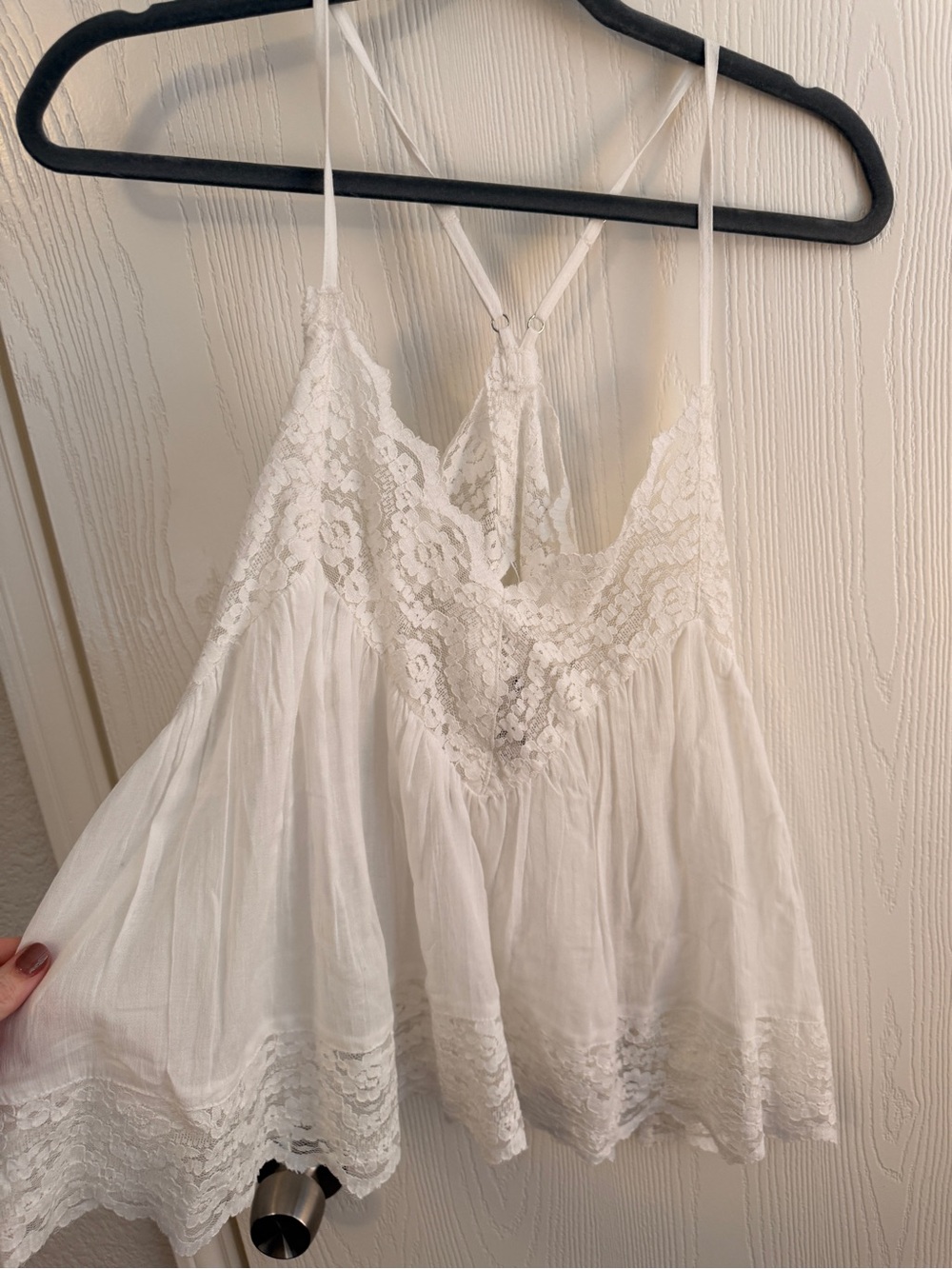 Free People White Lace-Trim Flowy Camisole